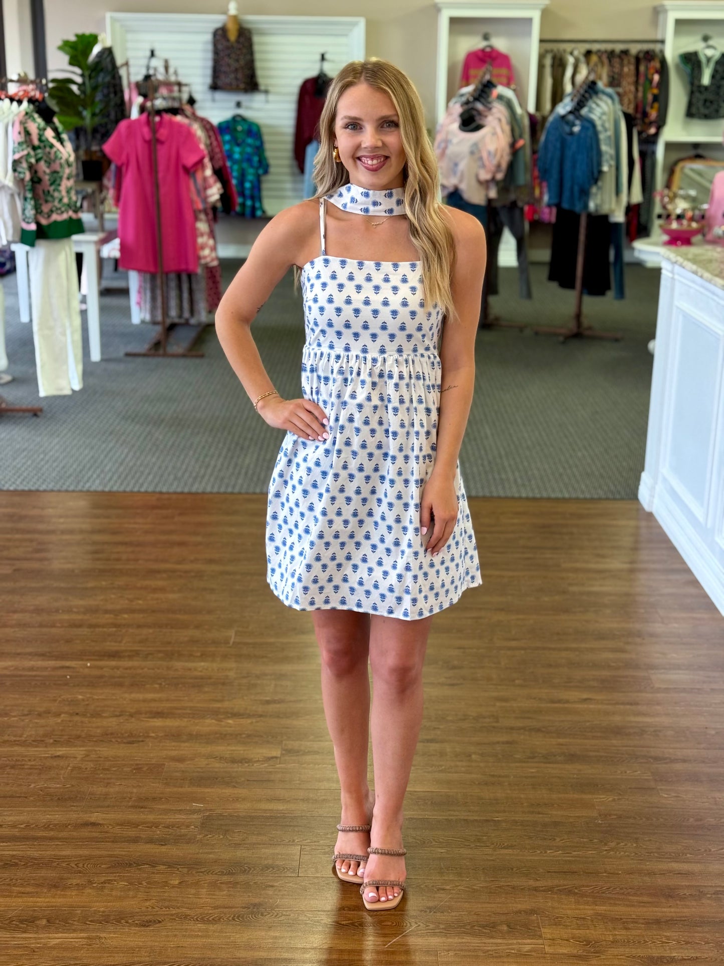 Bluebell Breeze Choker Mini Dress