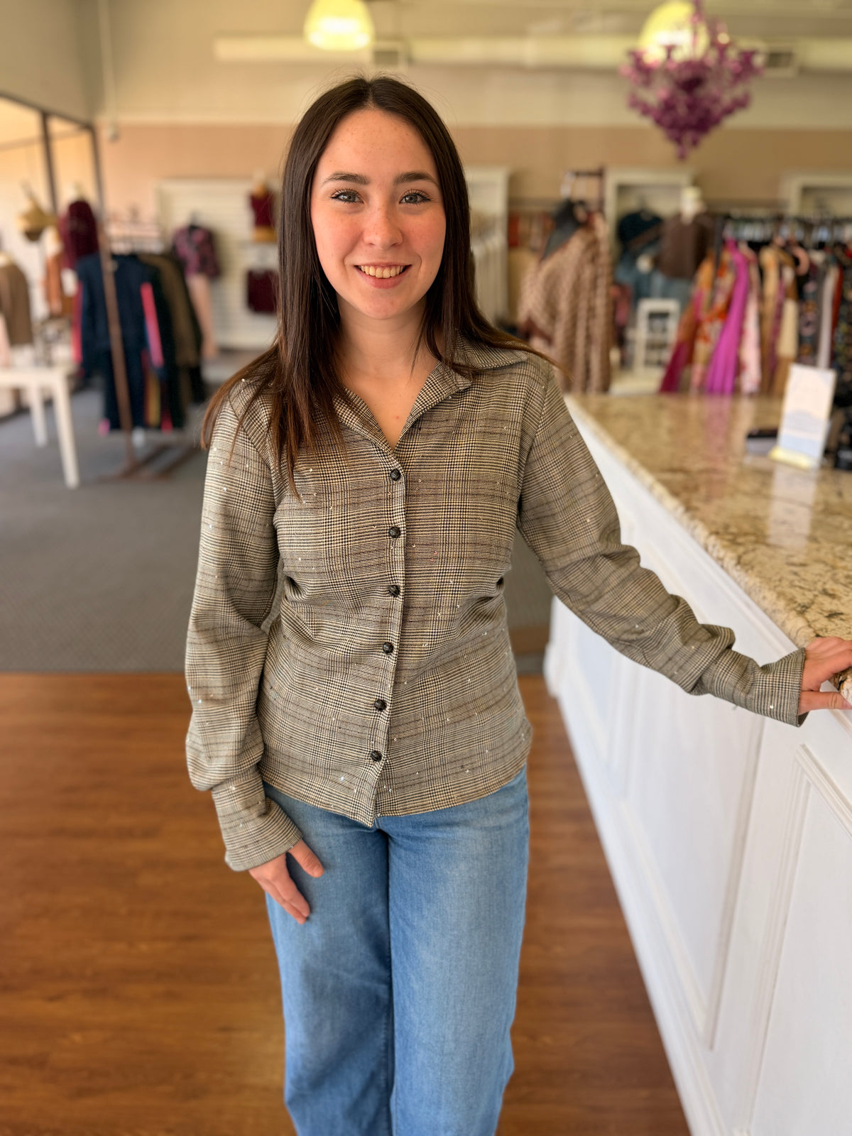 Willa Plaid Sequin Top