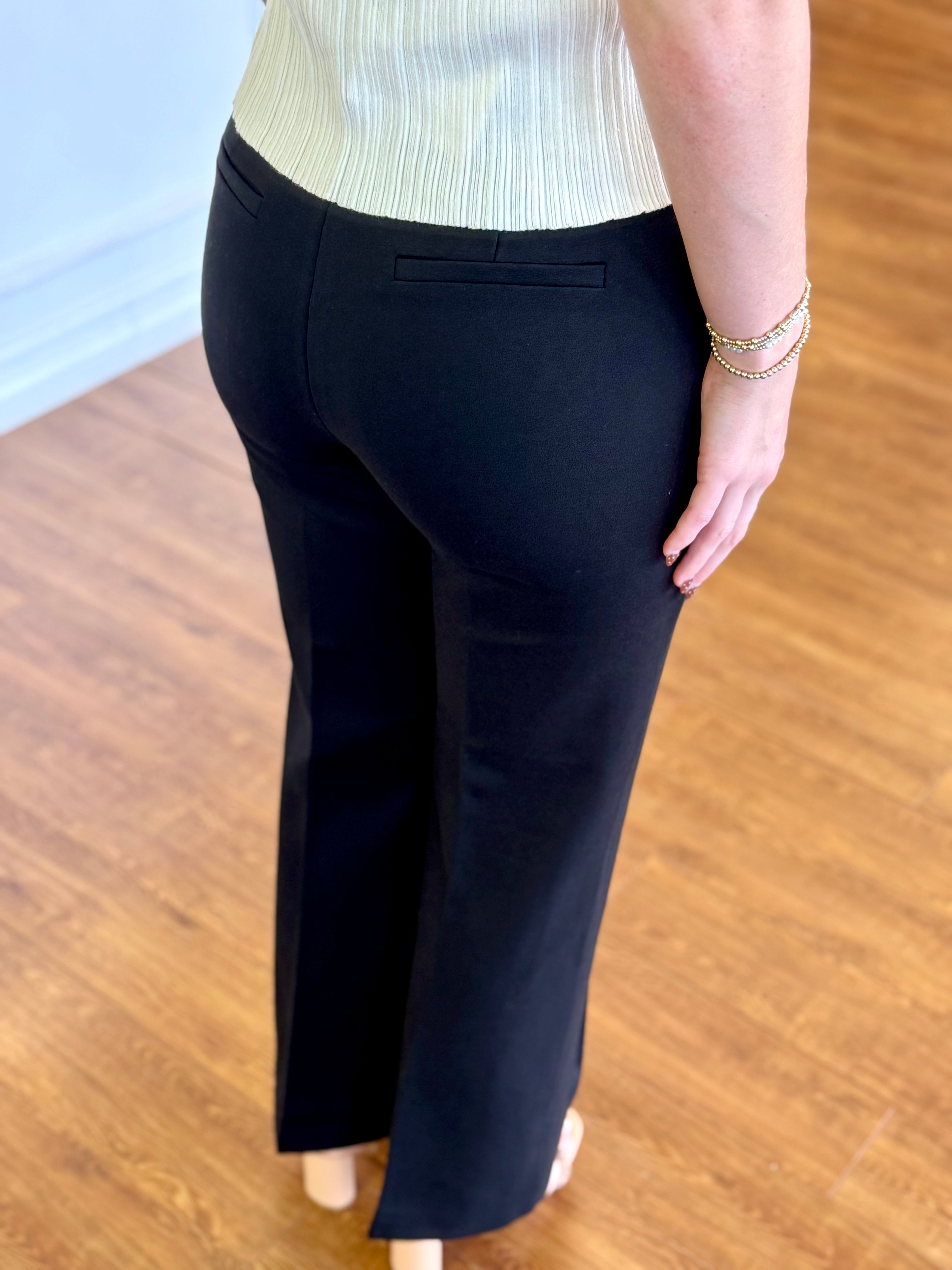 Black Flare-Leg Pants | Classic Seam Detail – Trendy Chicks