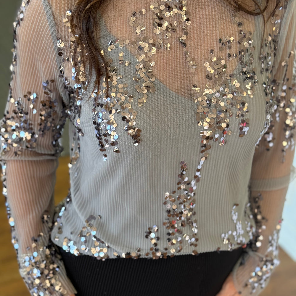 Ginny Pewter Sequin Top