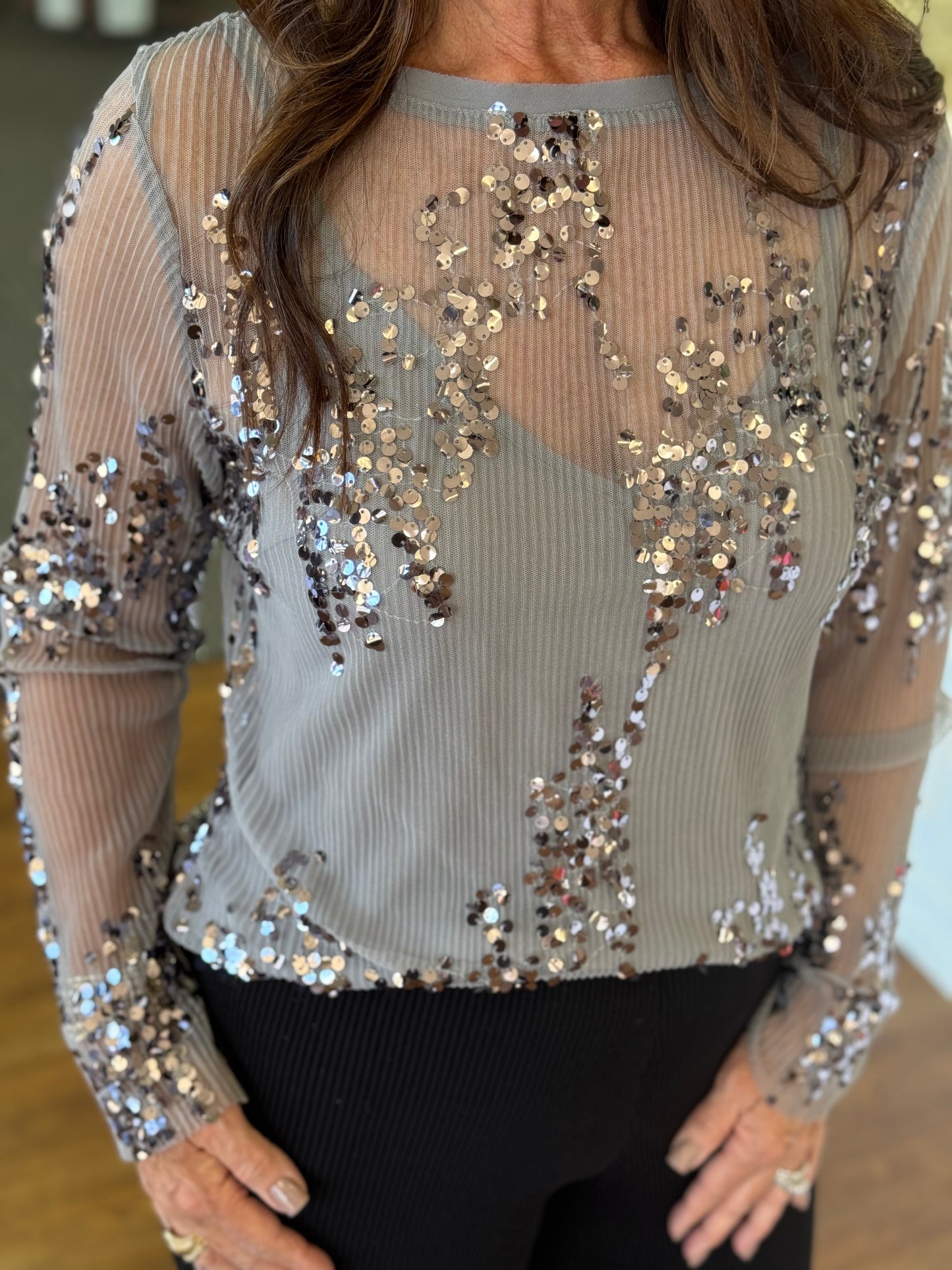 Ginny Pewter Sequin Top
