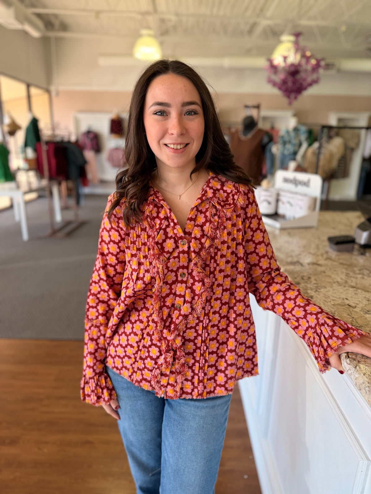 Ottilie Retro Floral Blouse – Berry Multi 🌸