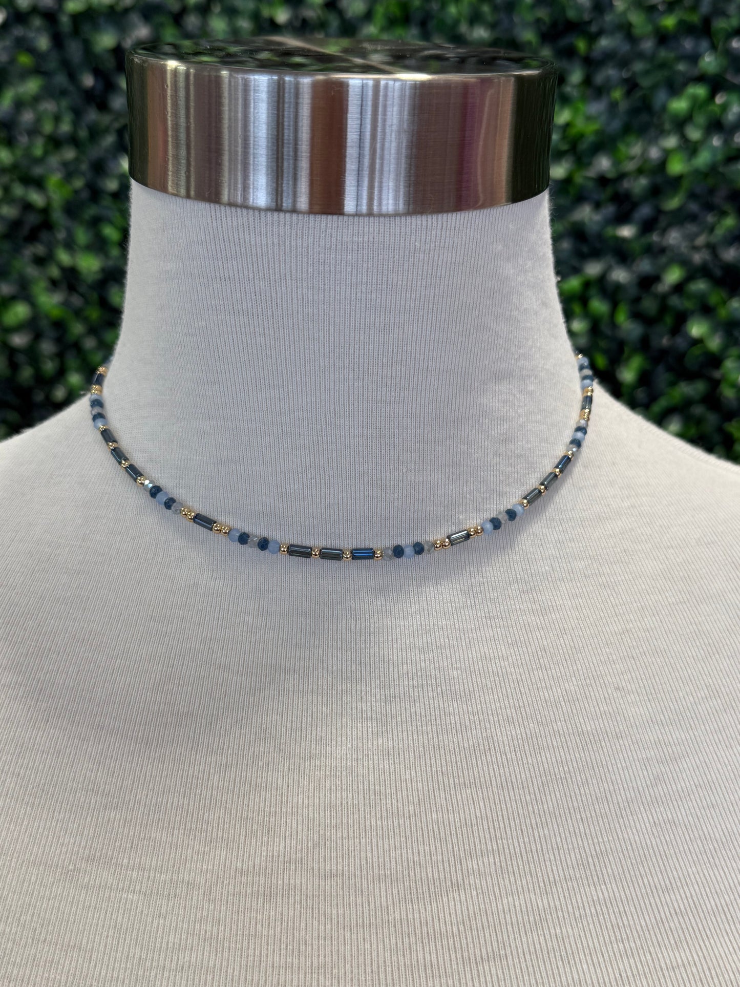 Blue Gold Beaded Necklace