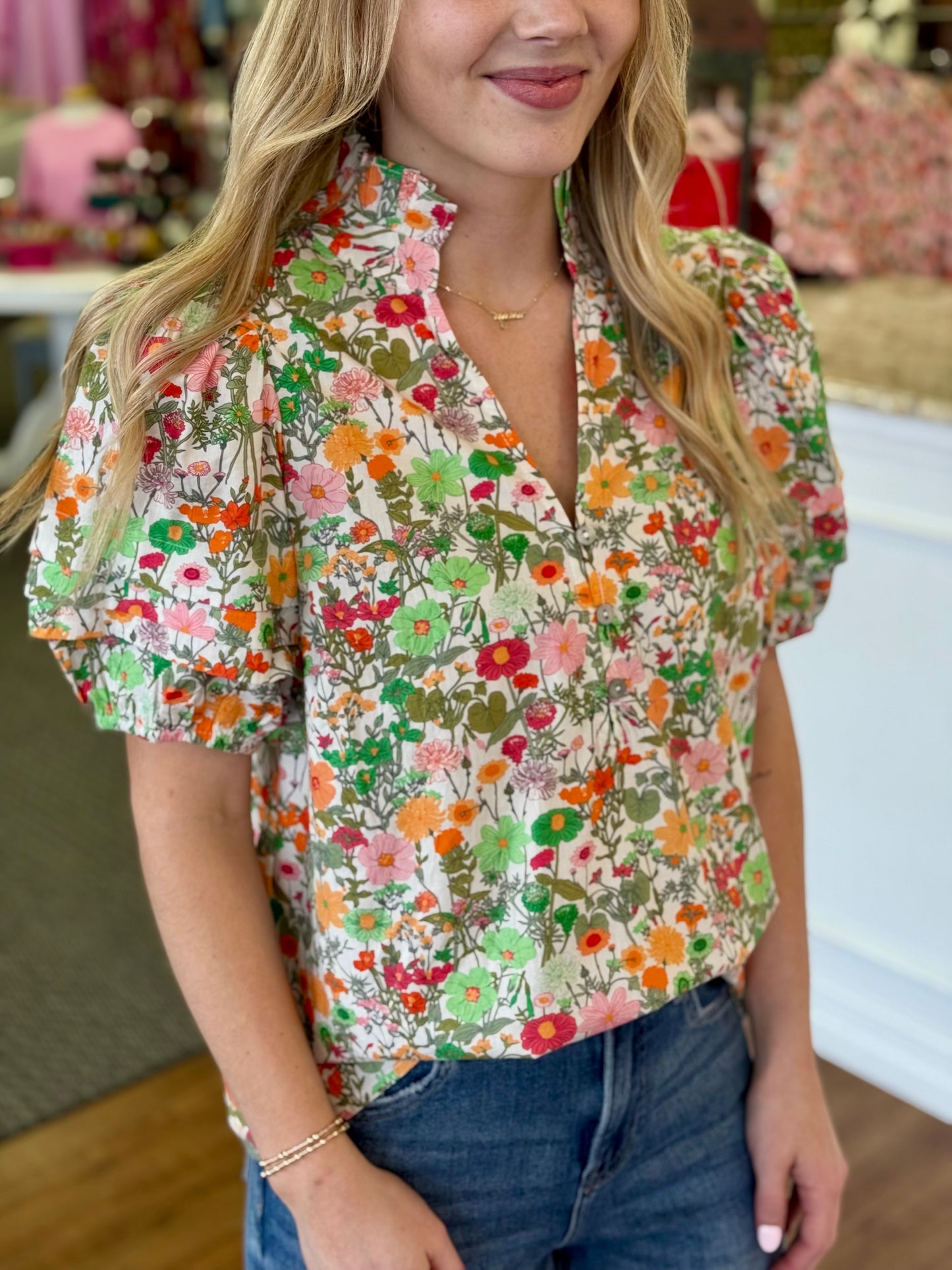 Wildflower Garden Puff Sleeve Blouse