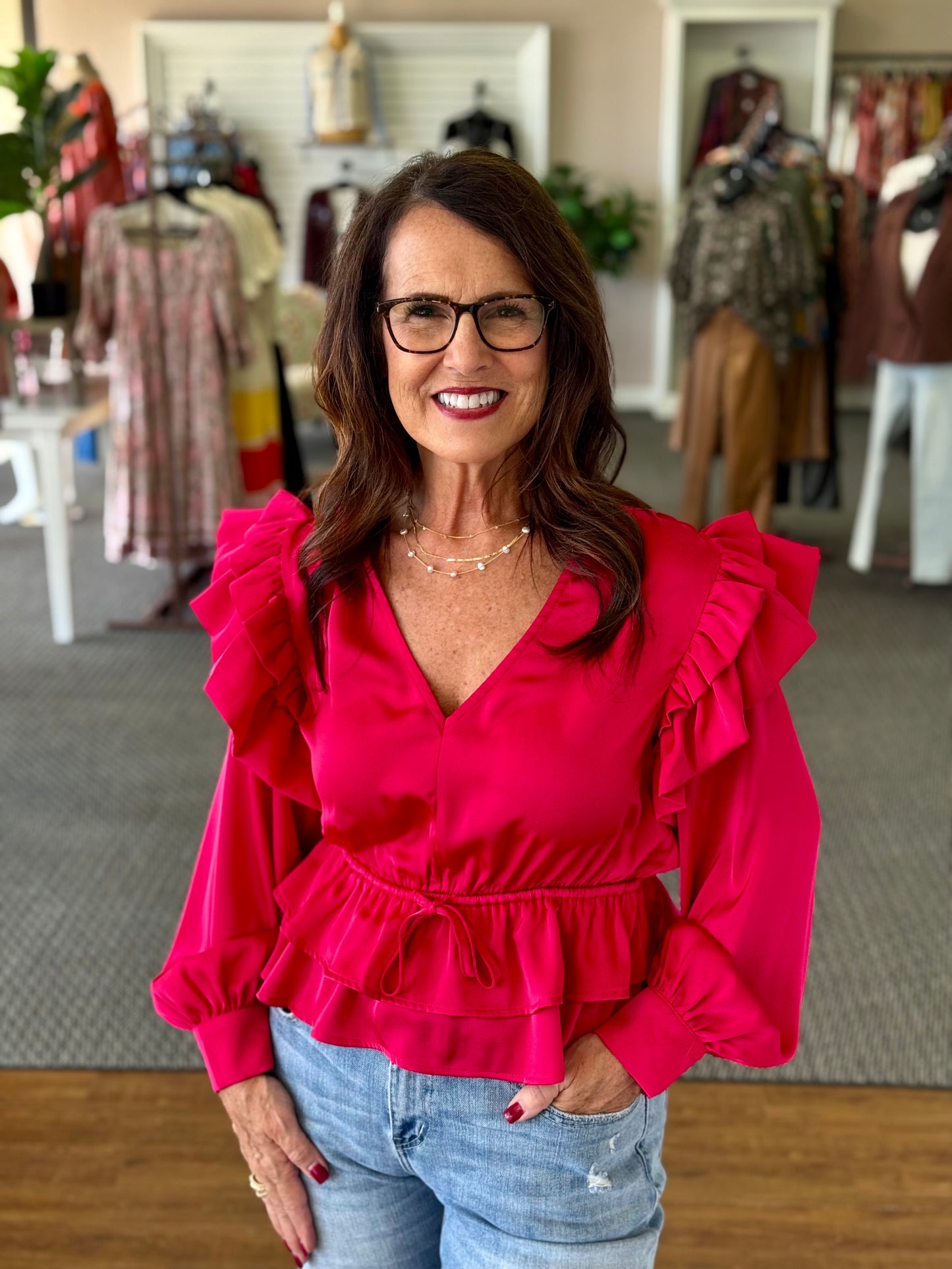 Anne Ruffle Satin Top