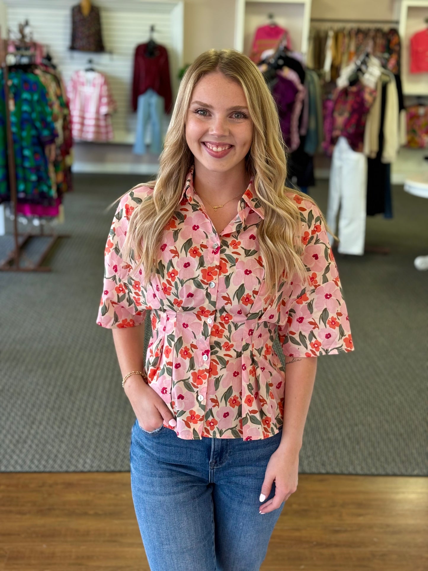 Saffron Bloom Button Front Top