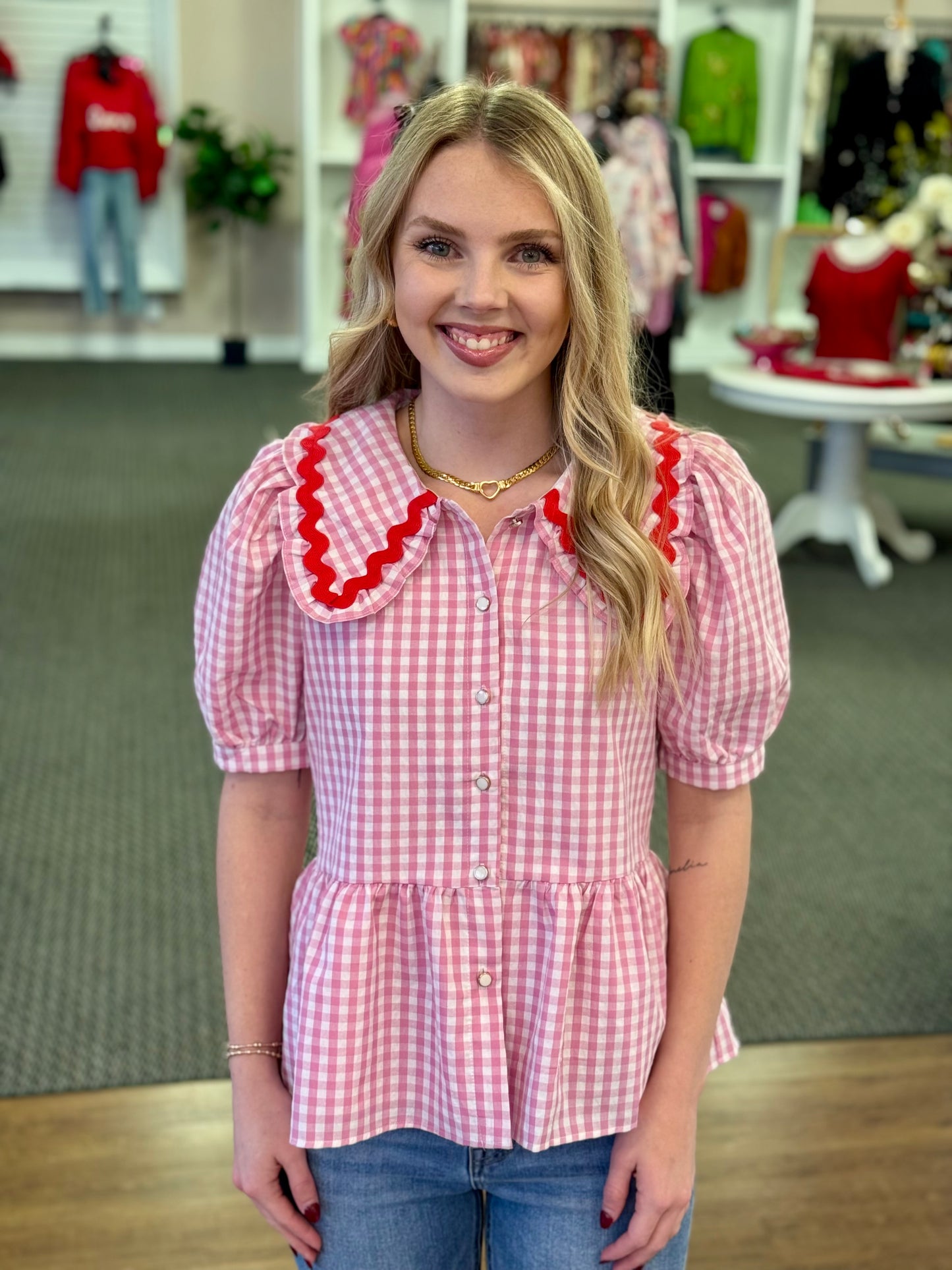 Sweetheart Gingham Babydoll Top