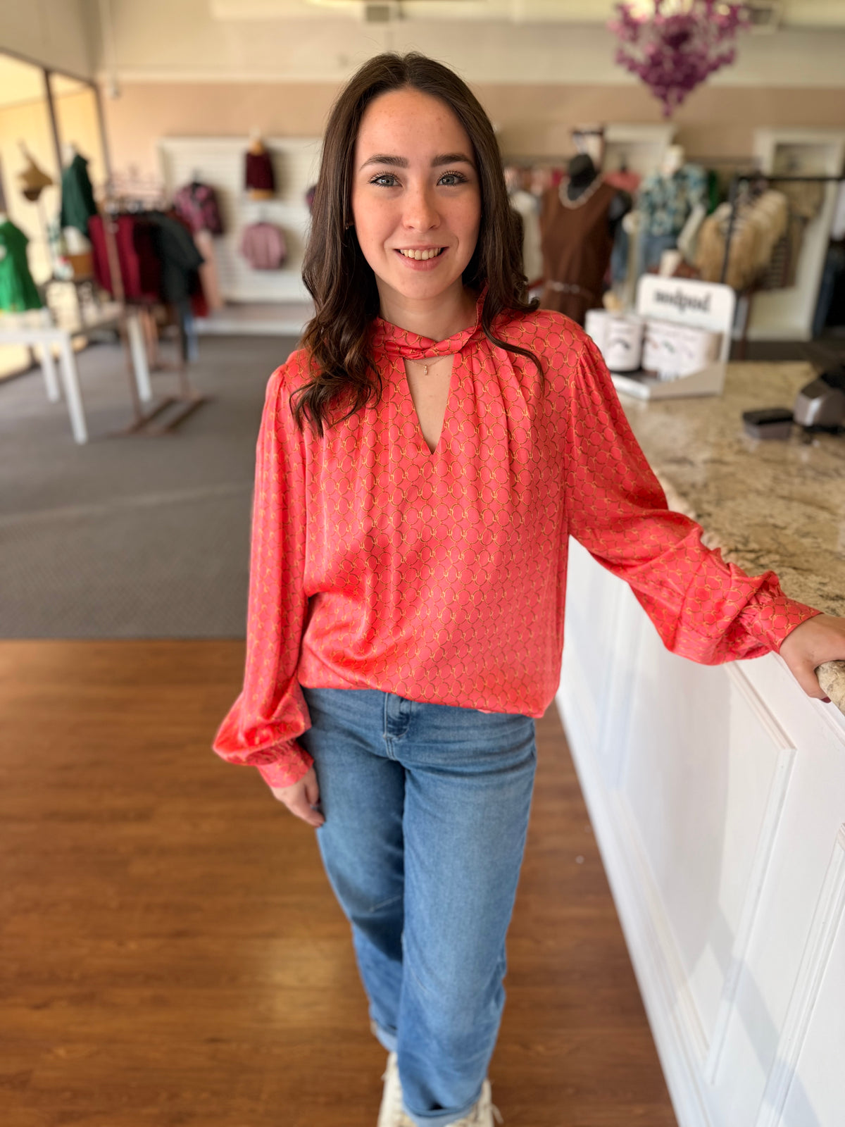 Bettina Keyhole Blouse – Coral Pink
