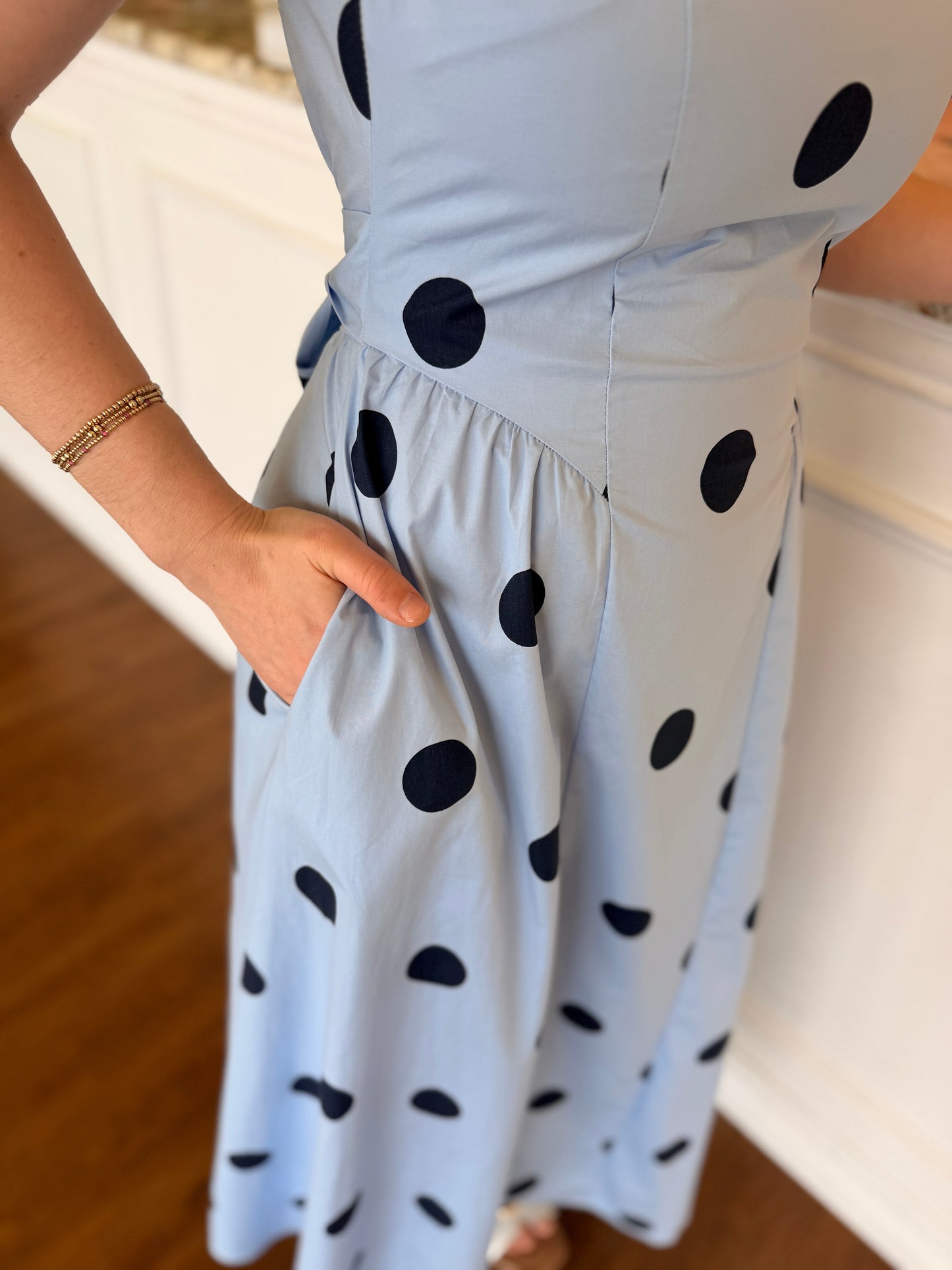 Estelle Polka Dot Midi Dress | Powder Blue & Navy Polka Dot Dress