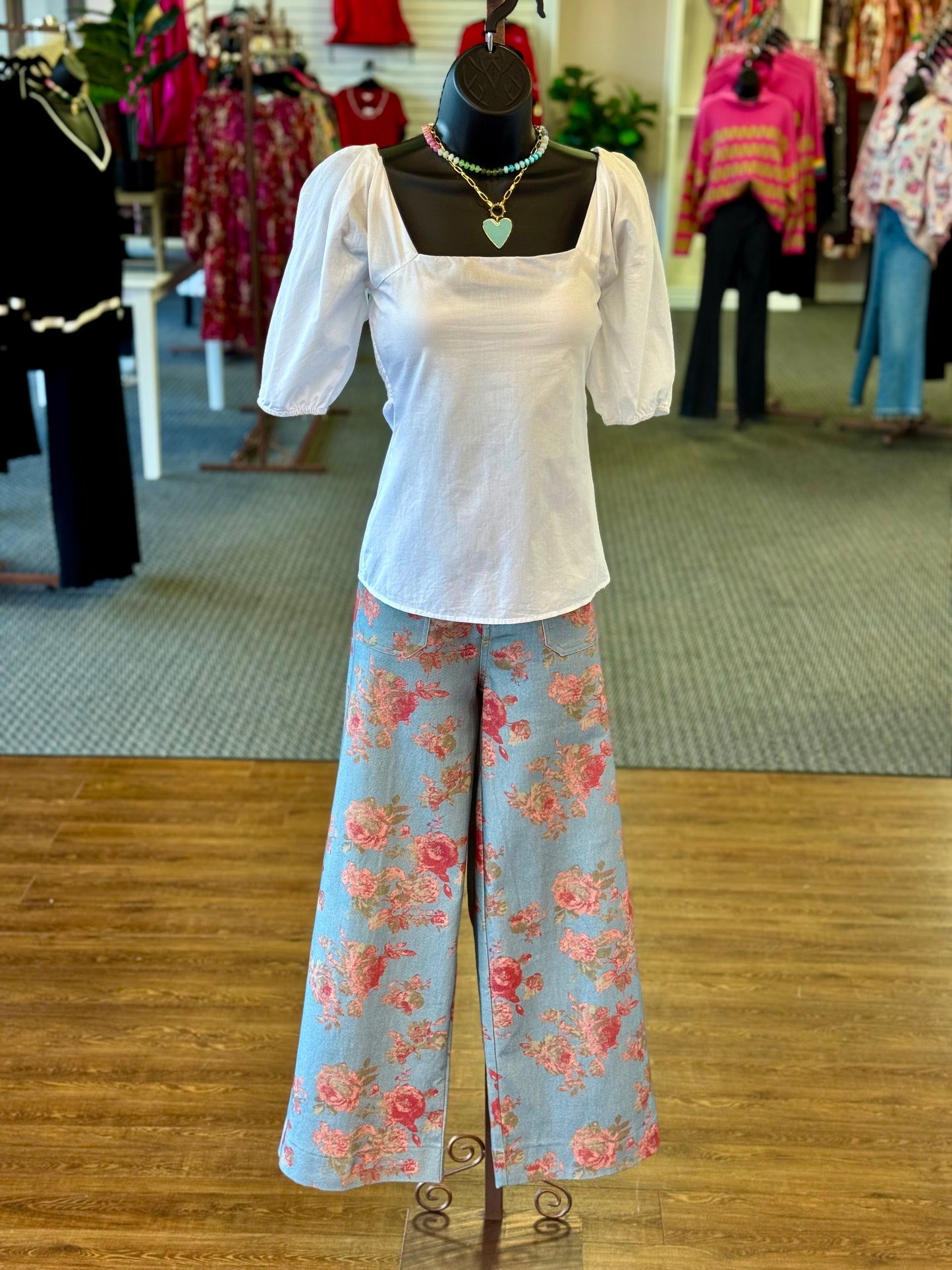 Vintage Rose Floral Wide Leg Pant