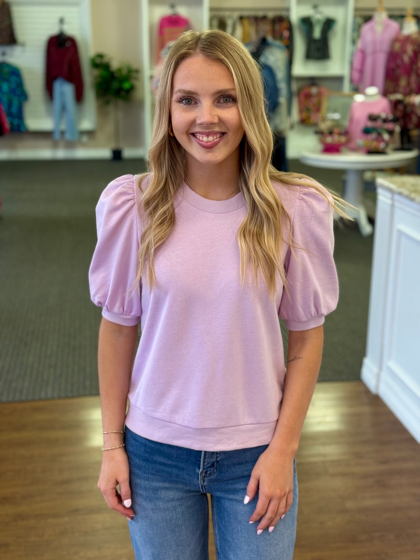 Lavender Puff Sleeve Knit Top