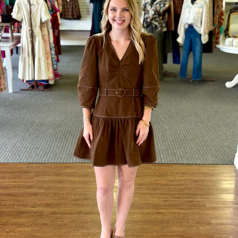Nancy Brown Belted Dress