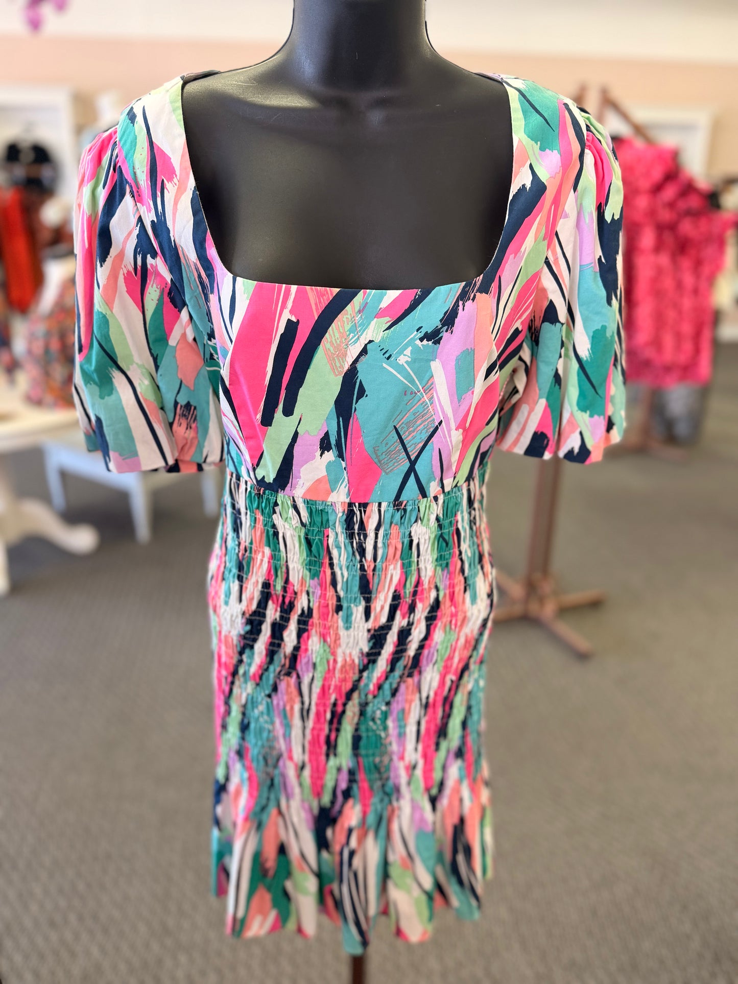 Callie Abstract Smocked Dress