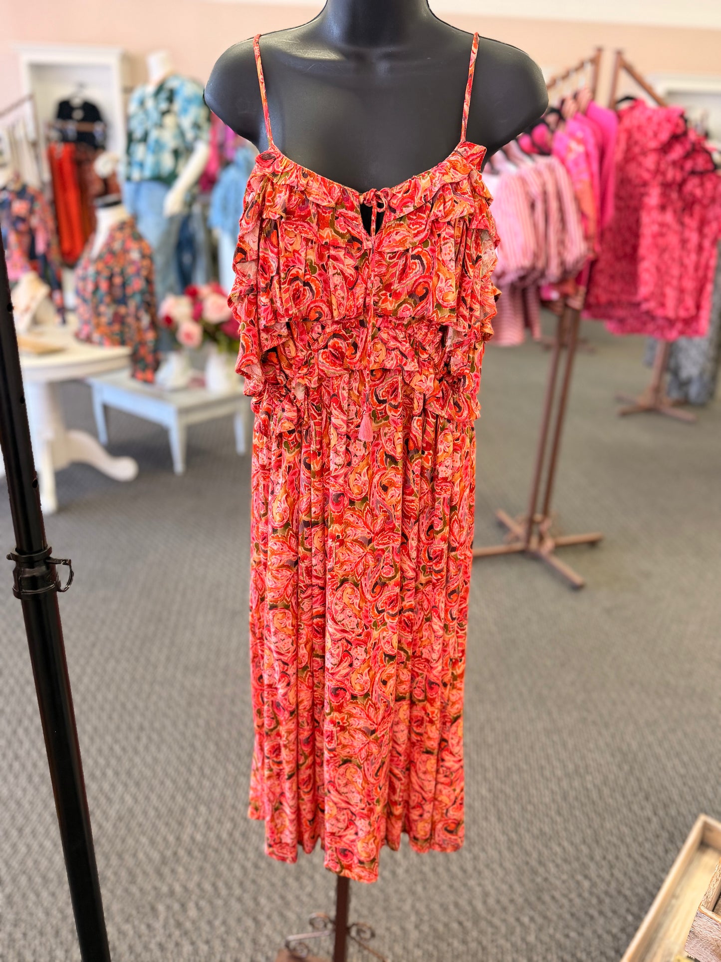 Bethany Paisley Ruffle Maxi Dress