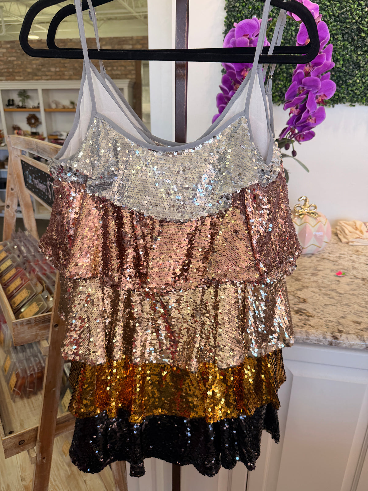 Zaria Multicolor Sequin Tiered Top