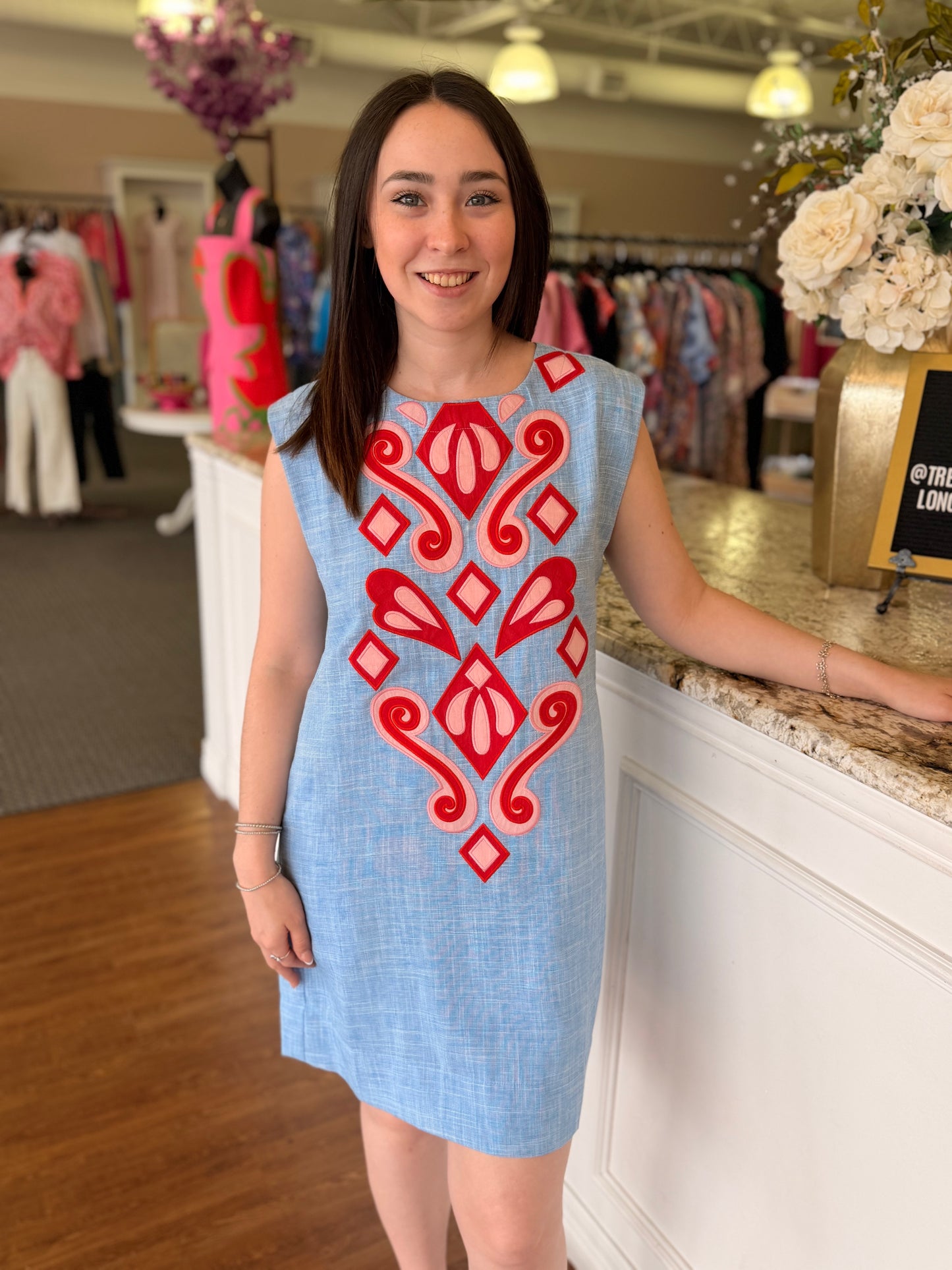 embroidered shift dress Sherla Embroidered Shift Mini Dress COBALT-WHT / XS by Sugarlips