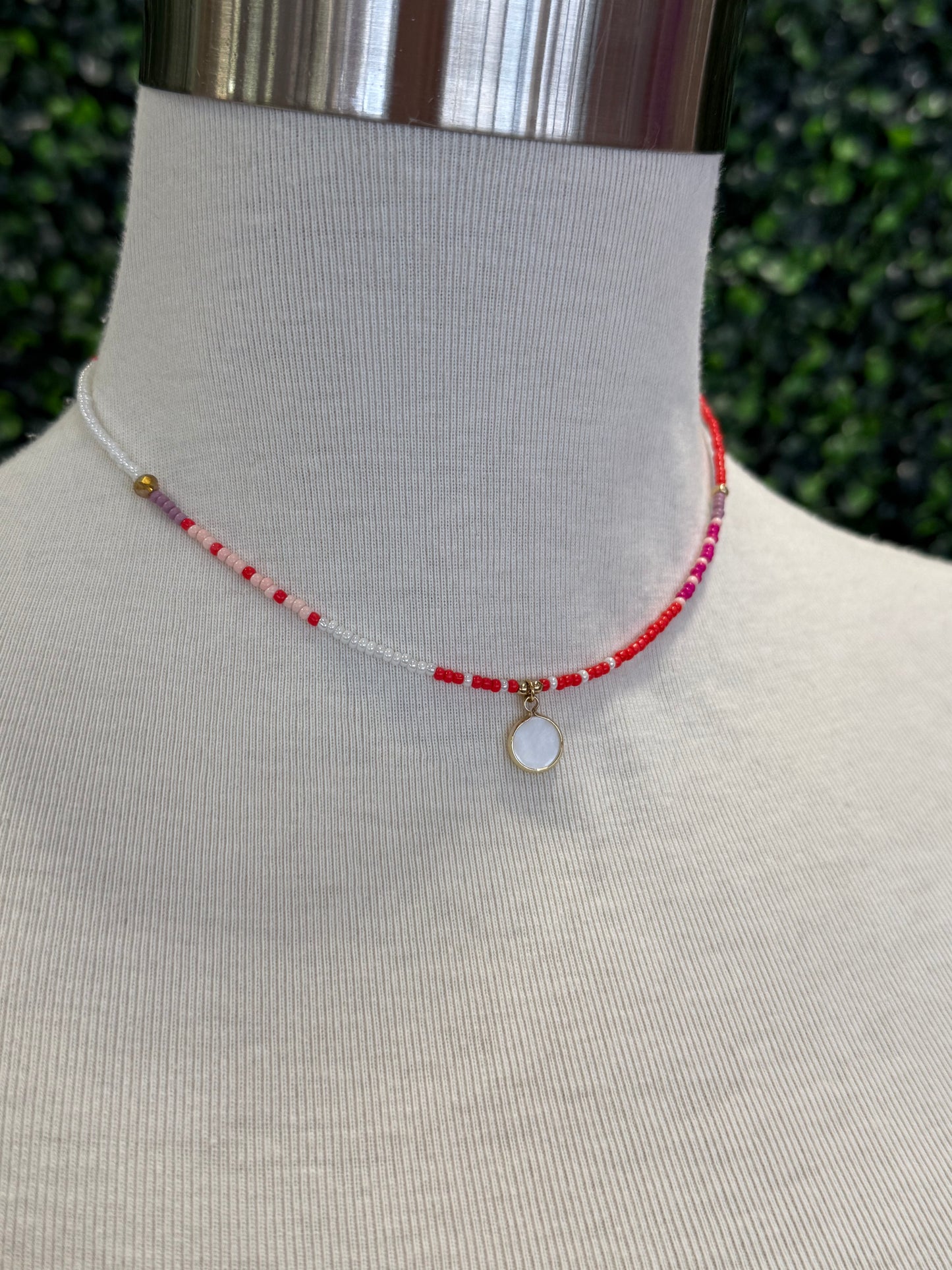 Pink and Red pearl drop Necklace