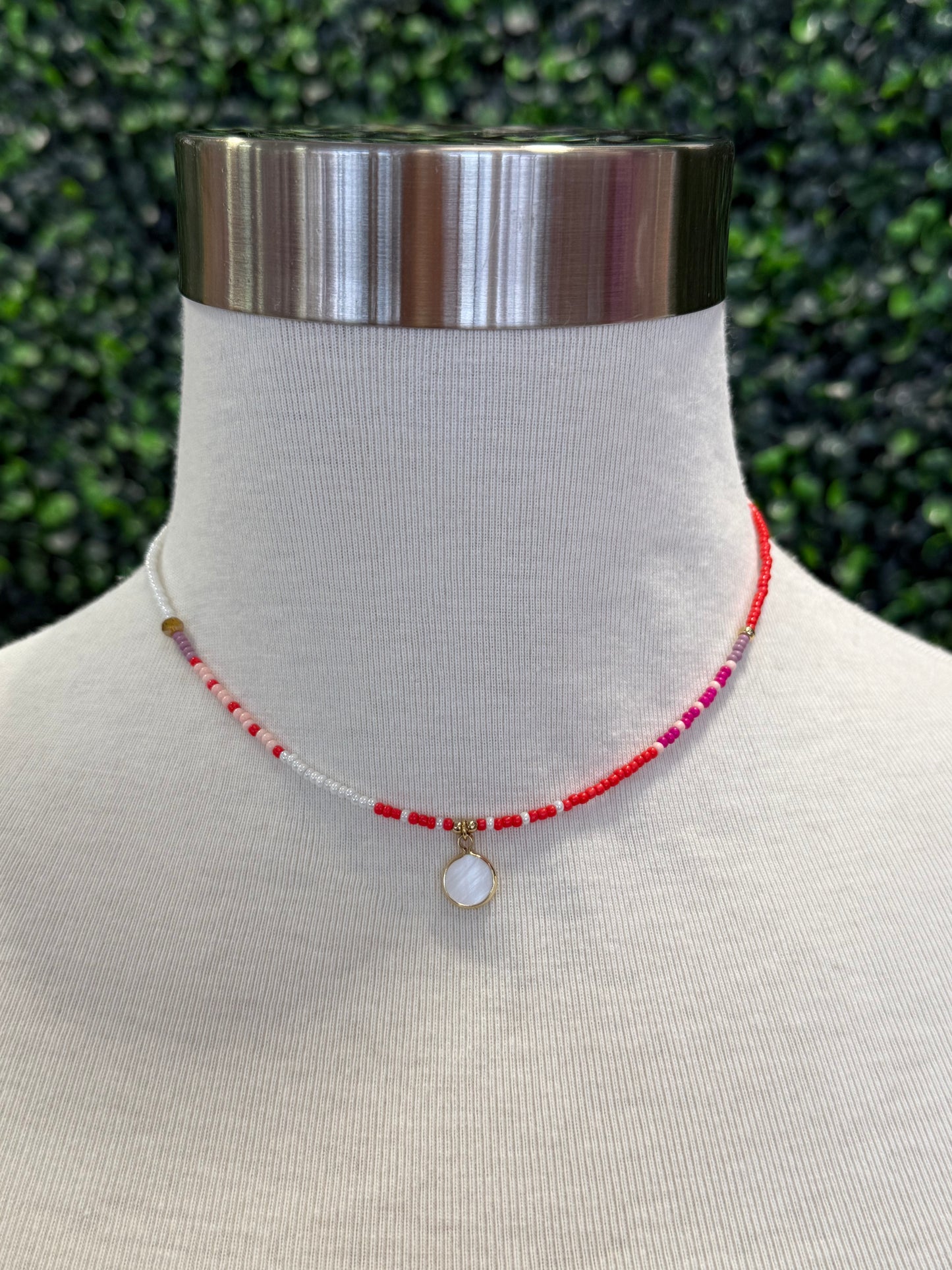 Pink and Red pearl drop Necklace