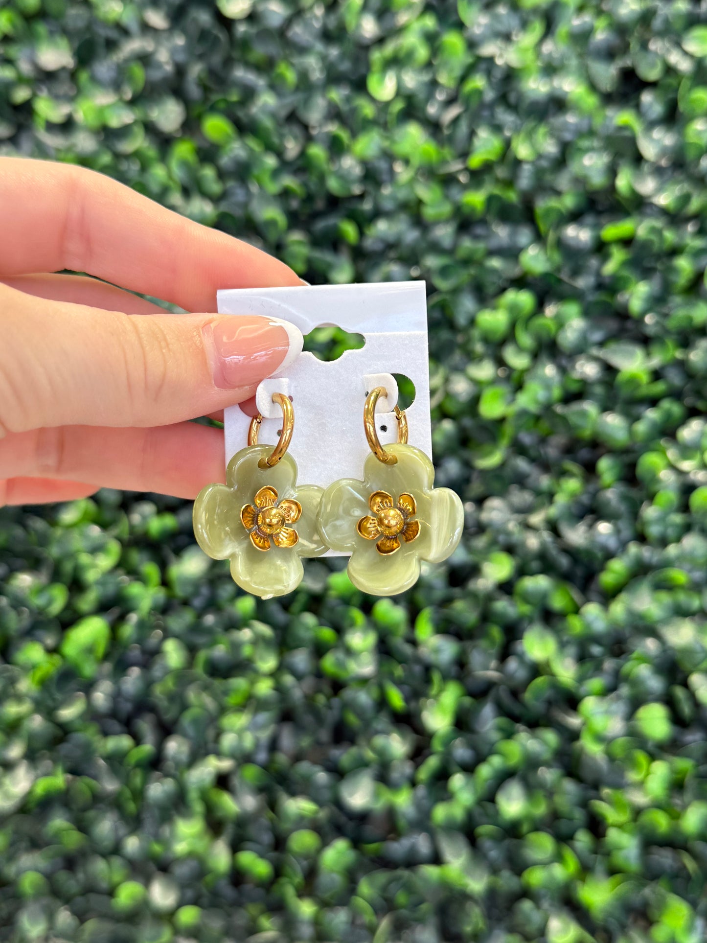 Aly green flower earrings