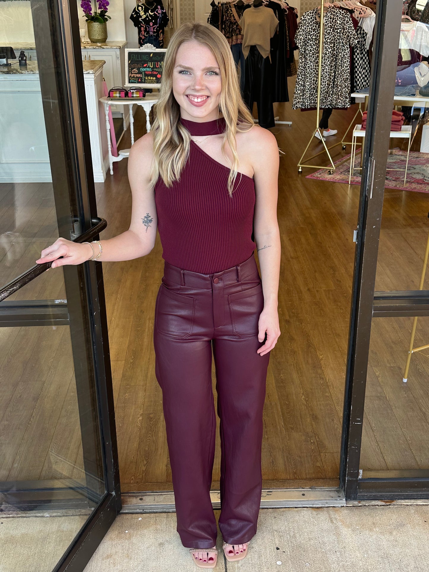 Reeve Burgundy Faux Leather Pant