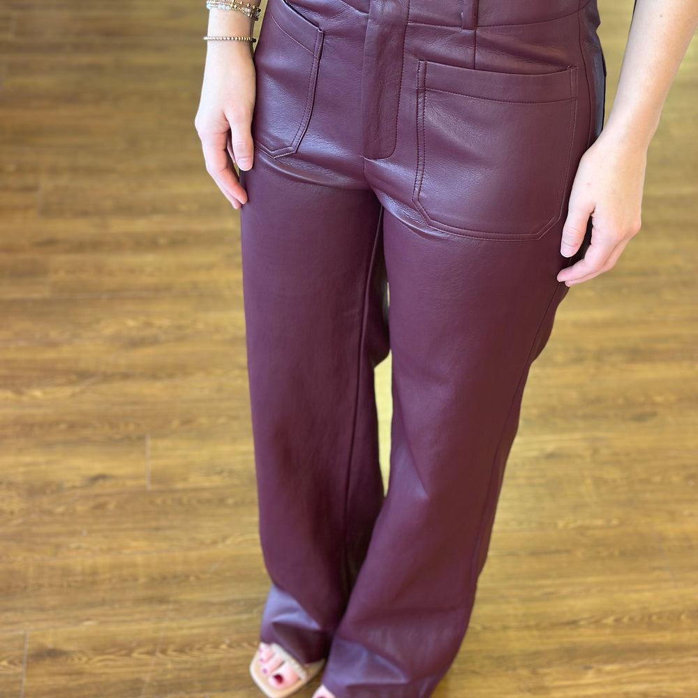 Reeve Burgundy Faux Leather Pant