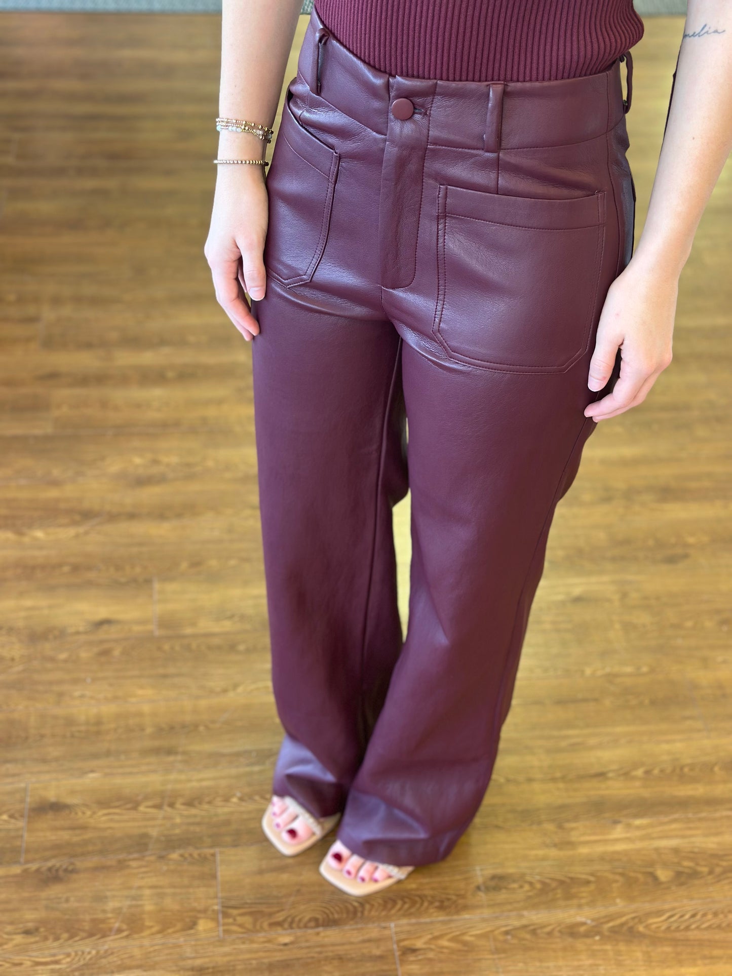 Reeve Burgundy Faux Leather Pant