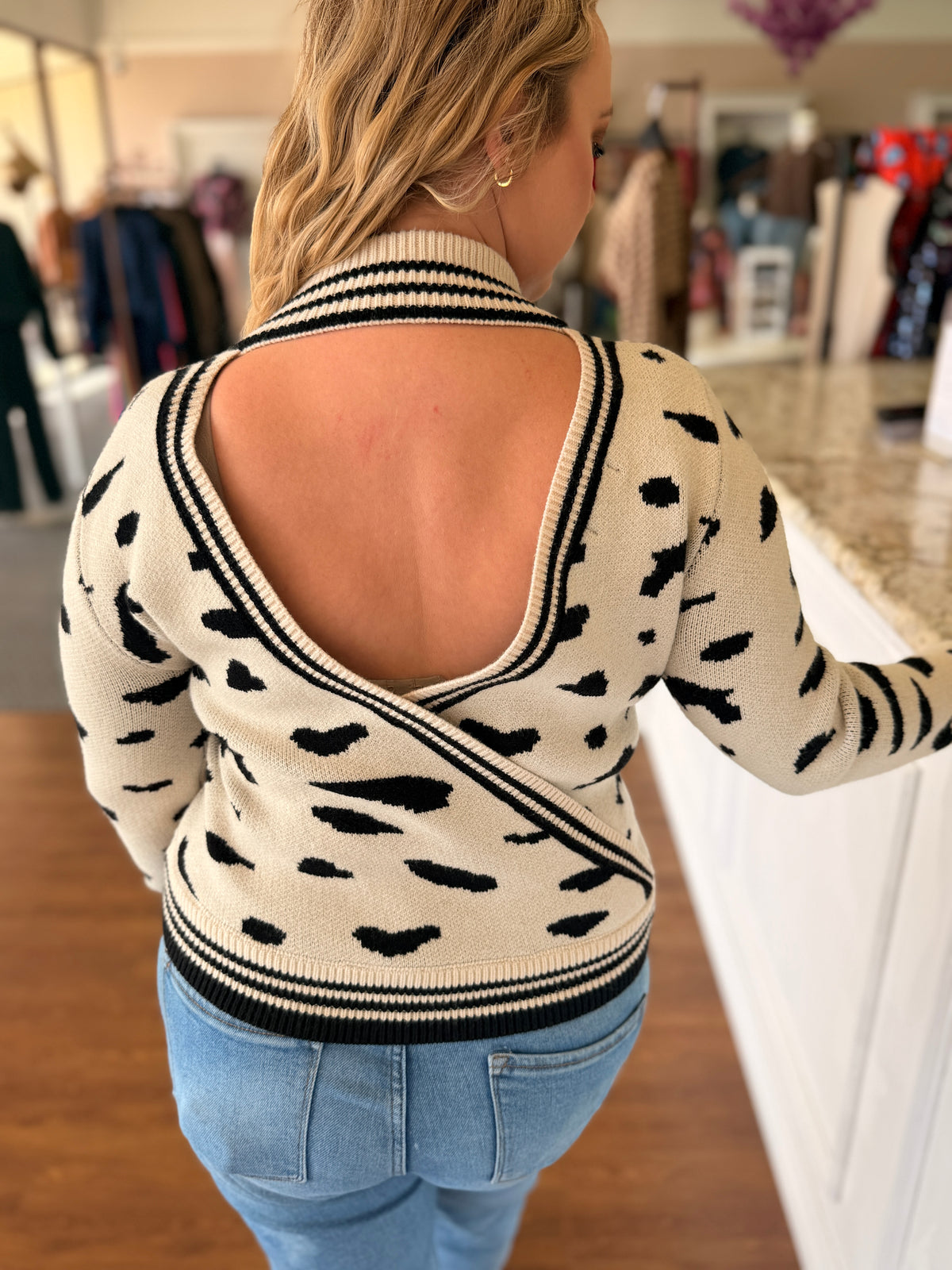 Whitney Cream & Black Abstract Print Sweater