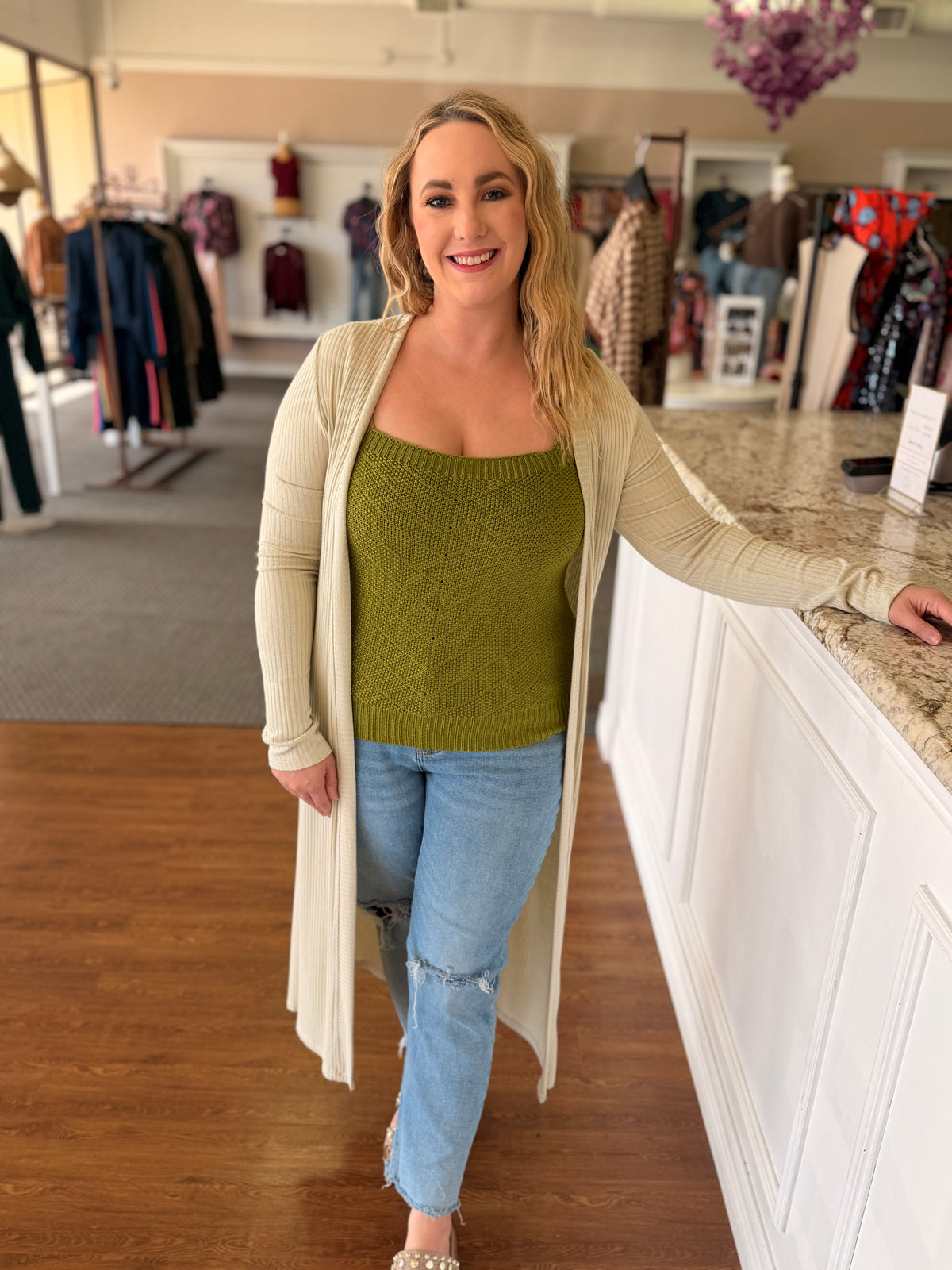 Marlowe Cream Longline Ribbed Cardigan