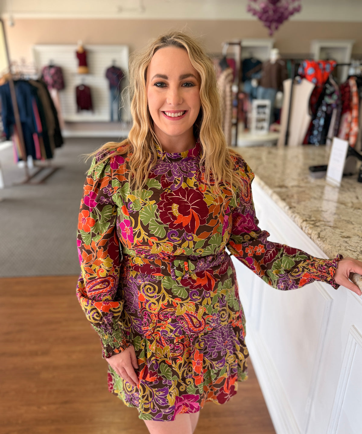 Valerie Retro Floral & Paisley Long Sleeve Dress