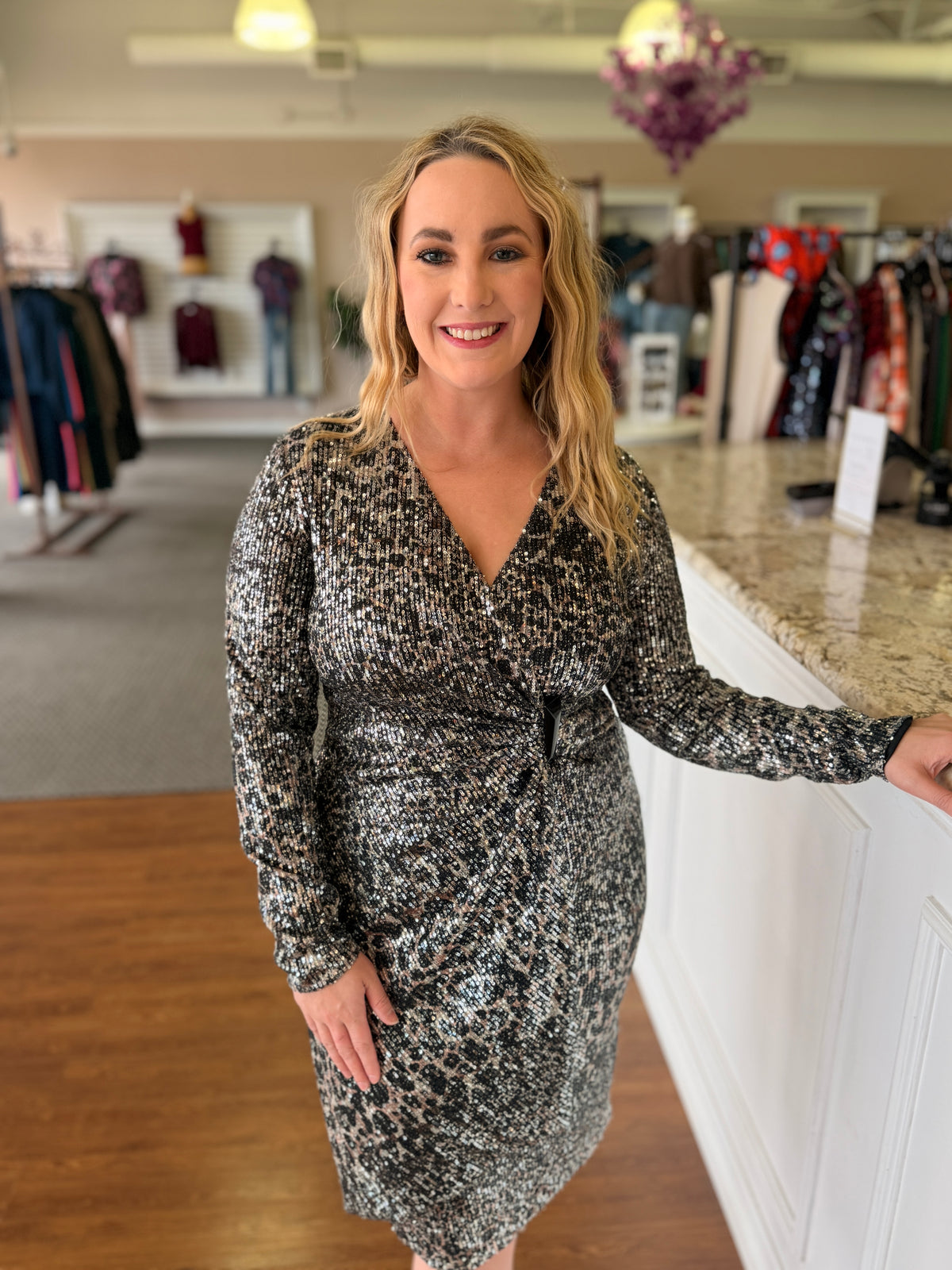 Bianca Leopard Sequin Ruched Mini Dress