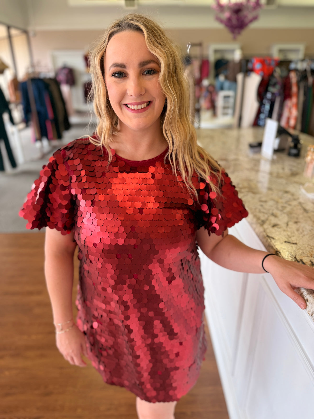 Ramona Red Oversized Sequin Shift Dress