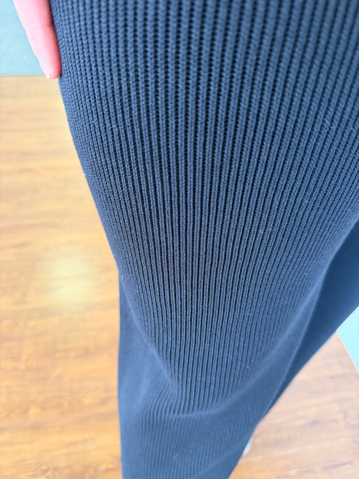 Nadette Black Ribbed Knit Wide Leg Pants