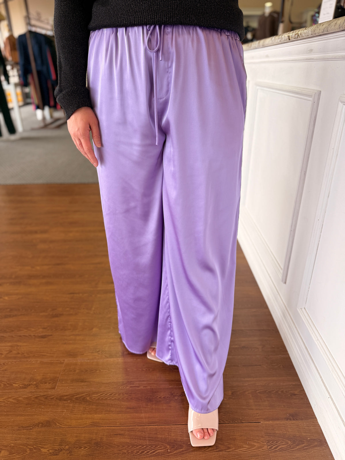 Maribel Lavender Satin Wide Leg Pants