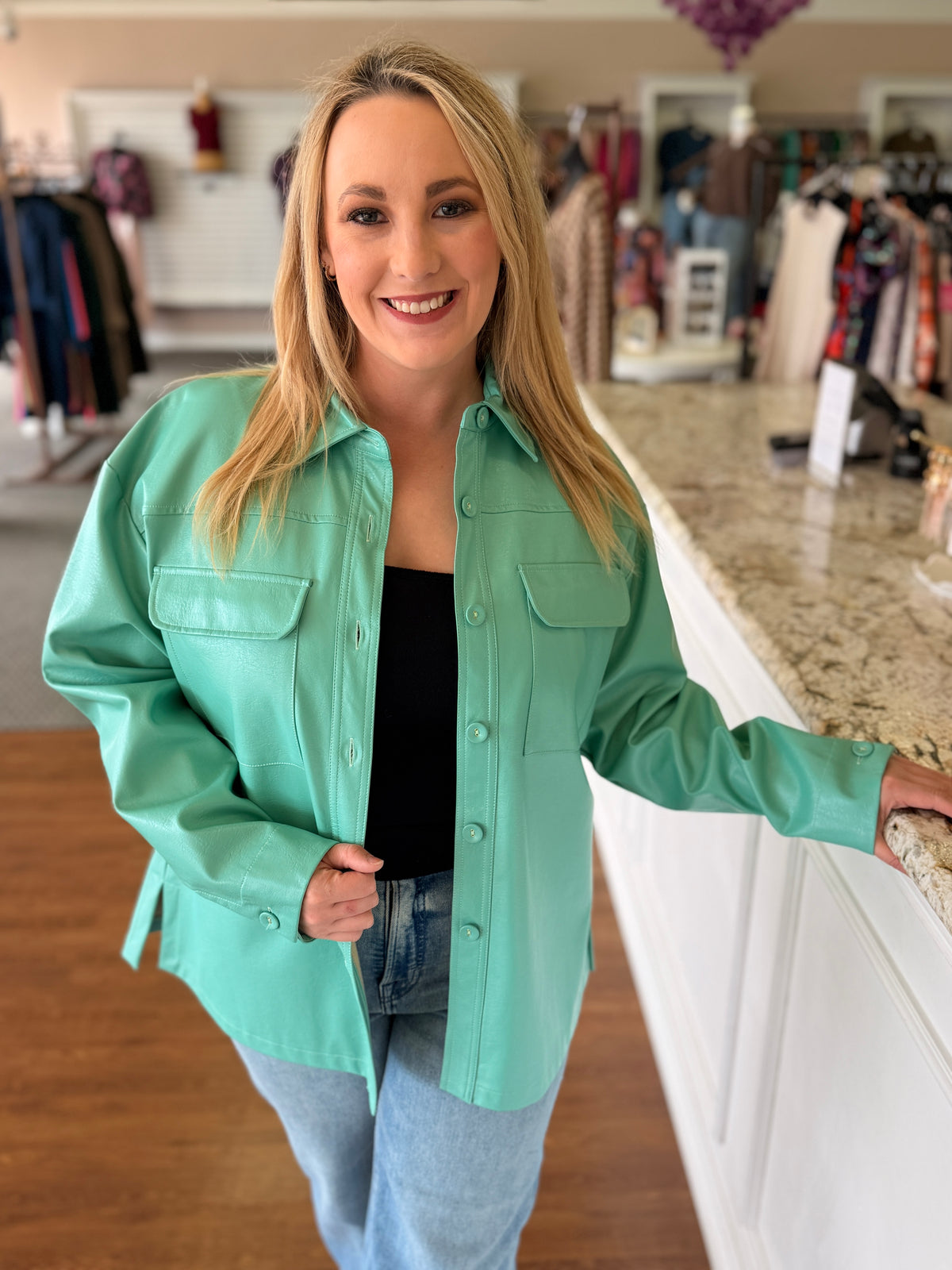 Luna Turquoise Faux Leather Jacket
