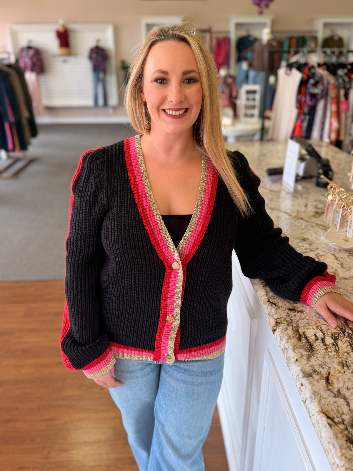 Daphne Black & Pink Gold Trim Cardigan