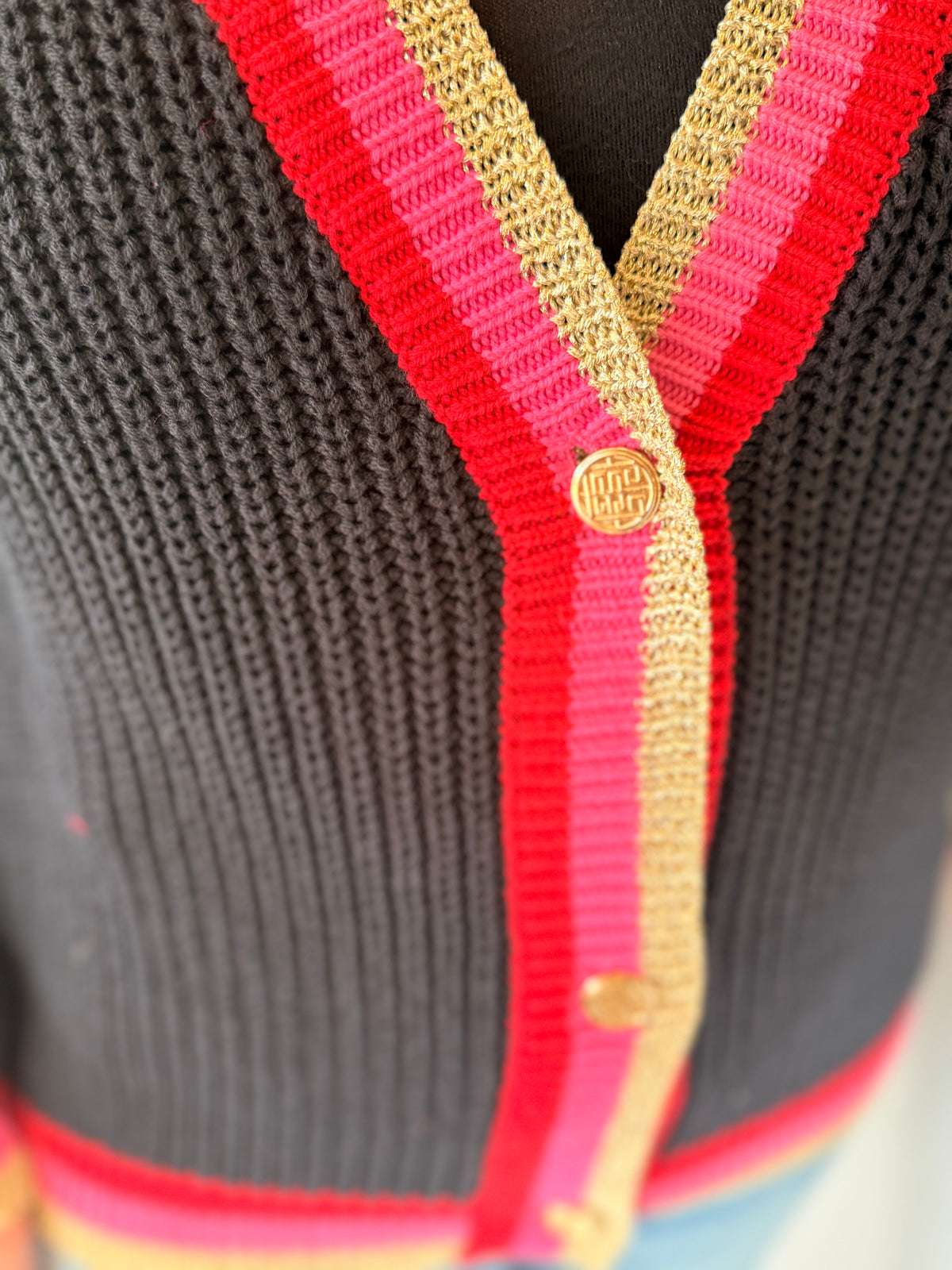 Daphne Black & Pink Gold Trim Cardigan
