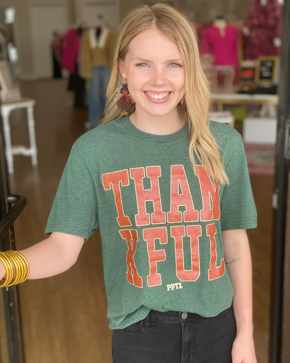 Thankful Heather Green Graphic Tee