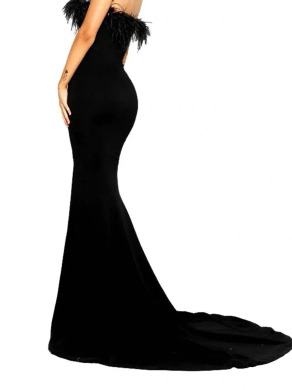 Brielle Black Feather Strapless Prom Dress